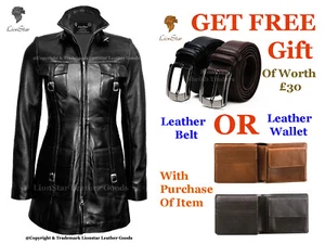 Ladies Victorian Gothic Steampunk Vintage Edwardian Trench Real Leather Coat - Picture 1 of 4