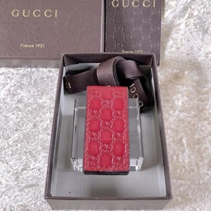 Gucci Bordeaux Red Leather Guccissima Magnetic Money Clip with Box - Picture 1 of 13