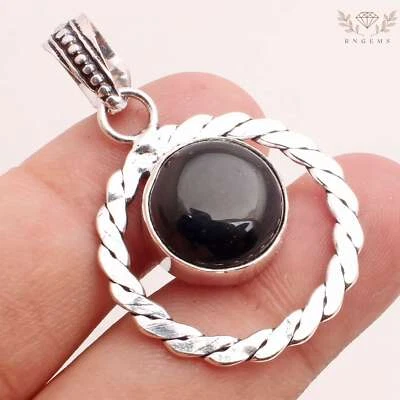 Schwarzer Onyx Edelstein 925 Versilberter Anhänger Handmade Schmuck Gift 3.1cm - Bild 1 von 3