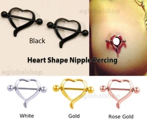 Love Heart Surgical Steel Nipple Shield Bar Ring Body Piercing jewellery UK - Picture 1 of 12