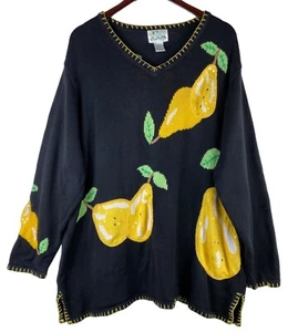 Vtg The Quacker Factory Sz 2X 18 20 XXL Sweater Lemons Fruit Black Yellow c - Picture 1 of 5