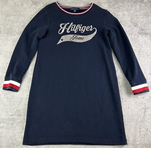 Tommy Hilfiger Small Navy Fleece Sweater Dress Glitter Graphic Logo Stretch - Picture 1 of 9