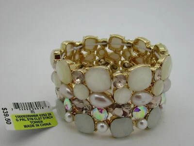 Pulsera elástica INC imitación perla cristal piedra blanca precio de venta sugerido por el fabricante 39,50 USD Foto 1 de 4
