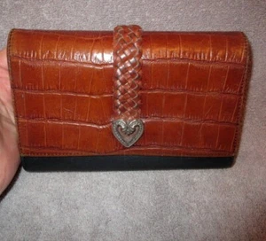 Brighton Leather Crocodile Embossed Checkbook Wallet Clutch Organizer Two Tone - Picture 1 of 12