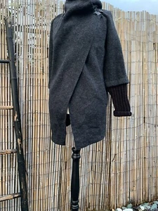 Gharani Strok London Charcoal Grey Bolied Wool Waterfall Wrap Coat Jacket S 10 - Picture 1 of 9