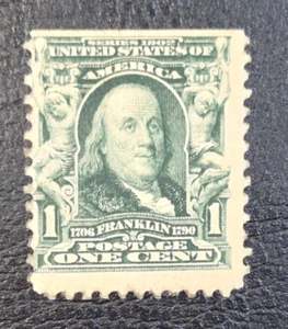 Scott 300, MOGNH, 1 cent Green Franklin, SE Top, BV $30. - Picture 1 of 2