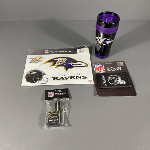 Baltimore Ravens NFL Ultimate Fan Gift Lot Bottle, Wallet, Topper, Magnet Set Cover