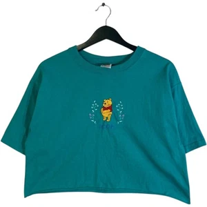 Men's Vintage Winnie The Pooh Chest Embroidery Blue Cropped Tee L - Picture 1 of 7