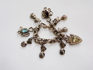 Vintage Grobes Mittelalter Gothic Bettelarmband, Silberfarben mit Stulpe Charms - Bild 1 von 6