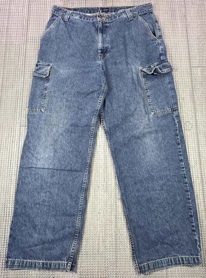 Vintage Tommy Hilfiger Jeans Cargo Baggy Wide Leg Y2K 2000s Grunge Logo 36x32 - Image 1 of 4