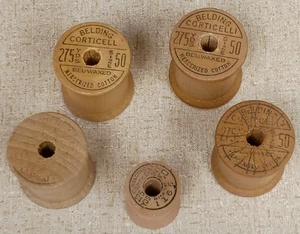 Lot of 5 Vintage Belding Corticelli Bel-Waxed Cotton Wooden Thread Spools - Picture 1 of 15