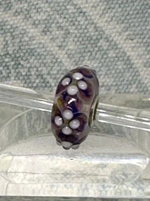 Authentic Trollbeads OOAK Green, Purple & Pink w/ White Buds on CC, New (100.0) - Image 1 of 4