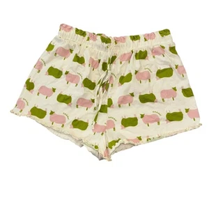 Lisa Says Gah 100% Cotton Pink Green Sheep Animal Print Shorts Women’s S Preppy - Picture 1 of 10
