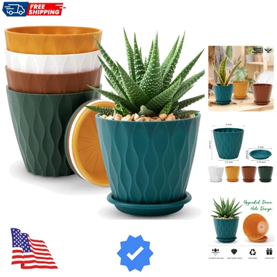 Elegante juego de 5 jardineras de 6 pulgadas con bandejas de drenaje - Ideal para interiores/exteriores Foto 1 de 4