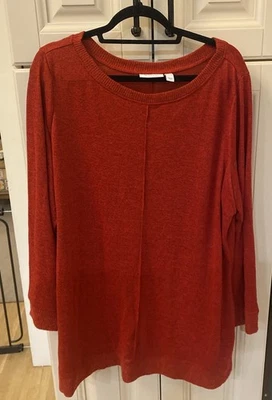 Denim & Co. Sudadera Roja Activa Nueva Acogedora Calce Relajado Manga Larga Cuello Redondo XL Foto 1 de 4