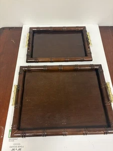 Rectangular Faux Bamboo Metal Serving Tray Set/2 Vintage MCM - Picture 1 of 12