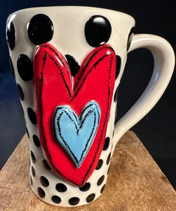 Heartful Home Tracy Pesche 16oz Heart Mug W/Polka Dots Demdaco 2018 - Picture 1 of 10