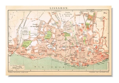 LISBON 1896 LISBOA DATED ! Original Antique Vintage city plan map PORTUGAL - Image 1 of 4