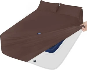 3-Piece King Bed Sheet Set Fits 16"-24" Air Mattress with Deep Pocket Soft Brown - Picture 1 of 7
