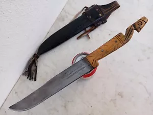 Vintage Promedoca La Vega Dominican Carbon Steel Bowie Huge Knife Leather Sheath - Picture 1 of 24