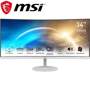 MSI 34" Curved Monitor PRO MP341CQW UWQHD 3440 x 1440 100Hz 21:9 VA 4ms White - Picture 1 of 10