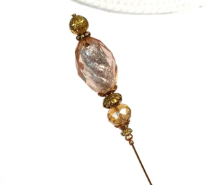 PINK CHAMPAGNE HATPIN with Crystal in Gold Finish Setting - 8 inch Hat pin - Picture 1 of 11