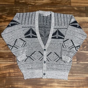 Vintage Method Cardigan Sweater Grandpa Abstract Pattern Gray/Green Mens Large - Picture 1 of 9