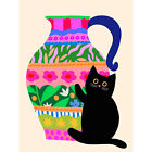 Cat and Patterned Jug Vase Colourful Kitchen XL Wall Art Canvas Poster Print