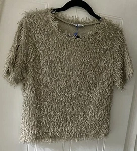 Zara Beige Fringed Top - Size Large - BNWT - Picture 1 of 6