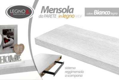 MENSOLA DA PARETE LEGNO MODERNA MURO REGGIMENSOLA A SCOMPARSA BIANCO 40*25 cm - Immagine 1 di 4