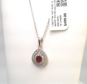 Natural Ruby White Topaz Halo Pendant Sterling Silver Gold Plated 1.5ct- $499 - Bild 1 von 9