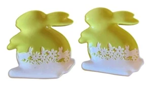 Set 2 Easter Ceramic Bunny Spring Plate Green White Buffalo  9" Free Shipping - Picture 1 of 4