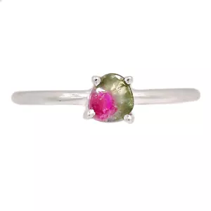 Natural Watermelon Tourmaline 925 Sterling Silver Ring Jewelry s.8 CR50799 - Picture 1 of 1
