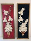 Pair Vintage Mid Century 3D Shell Flower Floral Framed Art Pictures