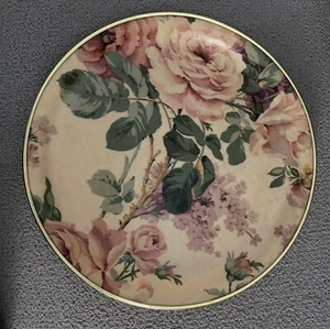 Bandeja de té Flora vintage redonda dorada rosas rosa Gran Bretaña decoración para servir - Imagen 1 de 6