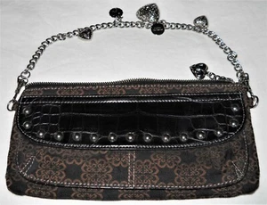 Borsa Kathy Van Zeeland in tessuto ciondoli borchie logo marrone nero finta pelle d'anguilla - Foto 1 di 7