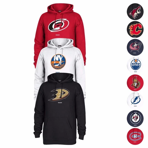 NHL Reebok Team Color "Jersey Crest" Primary Logo Pullover Fleece Hoodie Men's Cover