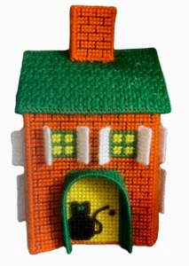 Halloween Aguja Caja de Tejido Cubierta Plástico Lona Casa Gato Negro Naranja - Imagen 1 de 11