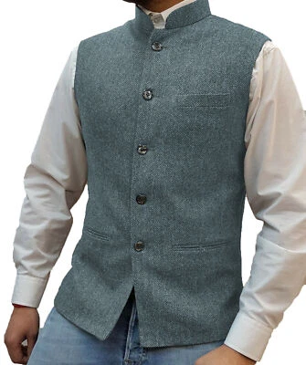 Mens Tweed Waistcoat Herringbone Classic Western Vintage Wool Vests M L XL XXL - Image 1 of 4