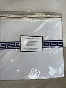 Williams Sonoma Greek Key Regent Embroidered KING Duvet Only Navy Blue White NEW - Picture 1 of 10