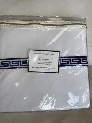 Williams Sonoma Greek Key Regent Embroidered KING Duvet Only Navy Blue White NEW - Image 1 of 4