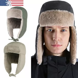 Men's Winter Ushanka Russian Hat Snow Eskimo Hat with Ear Flaps for Cold Weather - Picture 1 of 14