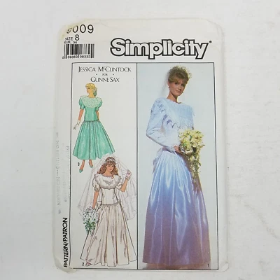 Simplicity 9009 Gunne Sax Sewing Pattern 80s Bibbed Bridesmaid Wedding Dress 8 - Image 1 of 4