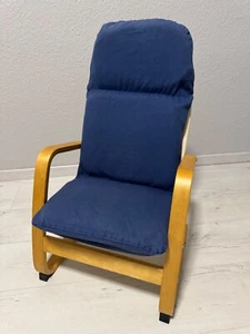 Kindersessel Kinderstuhl Freischwinger POÄNG Birke Ikea blauer Polsterbezug - Bild 1 von 2