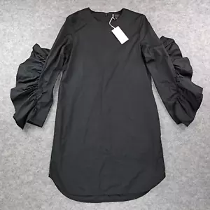 COS Dress Womens Size 6 Black Sleeve Ruffles Crisp Cotton Elegant Evening - Picture 1 of 15