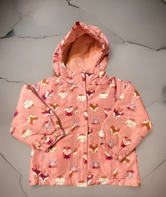Jaqueta Parka Infantil Place Meninas Animais da Floresta Rosa Tamanho 4T Bolso Zíper Duplo - Imagem 1 de 4