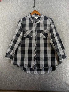 Camisa de franela a cuadros Terra & Sky para mujer talla 1X manga larga negra suave abotonada - Imagen 1 de 17