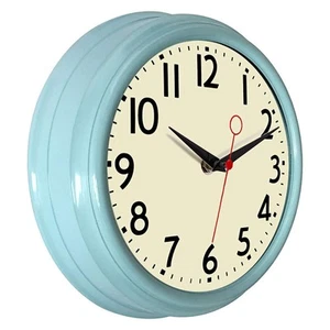 Retro Wall Clock 9.5 Inch Blue Kitchen 50's Vintage Design Round Silent Non T... - Picture 1 of 7