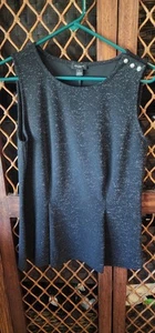 Usado en Excelente Condición $69 Ann Taylor Factory Negro Brillante Perla Botones Sin Mangas Peplum Top S - Imagen 1 de 10