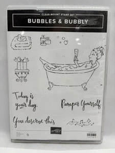 Stampin Up!  BUBBLES & BUBBLY Cling Rubber Stamp Set Of 9 Pamper Yourself Bath - Picture 1 of 3